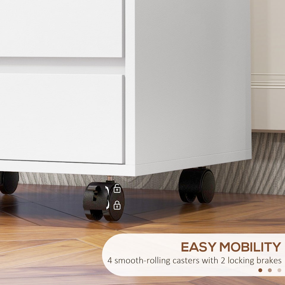 image 1 of HOMCOM Mobile Filing Cabinet with 4 Drawers, Under Desk Storage Cabinet for Home Office, White | White | White