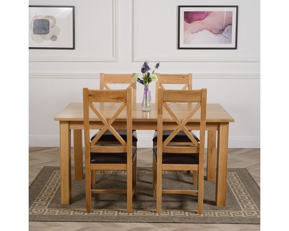image 1 of Oslo 150 x 90 cm Medium Oak Dining Table and 4 Berkeley Leather Chairs | Brown | Brown