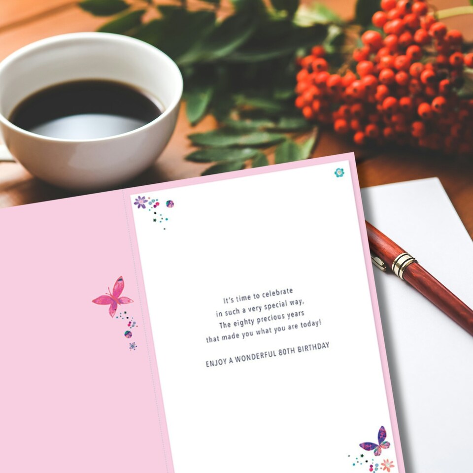 image 1 of Words 'n' Wishes 80th Birthday Card for Her, Patterned & Foiled Large Number With Presents, Multicoloured, 22 x 15.8 cms