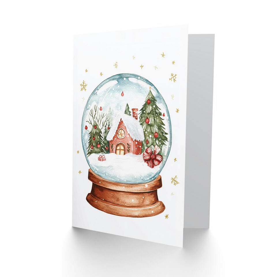 image 1 of Winter Cabin Decorated Trees Snow Globe Blank For Him Or Her Art Xmas Festive Christmas Card