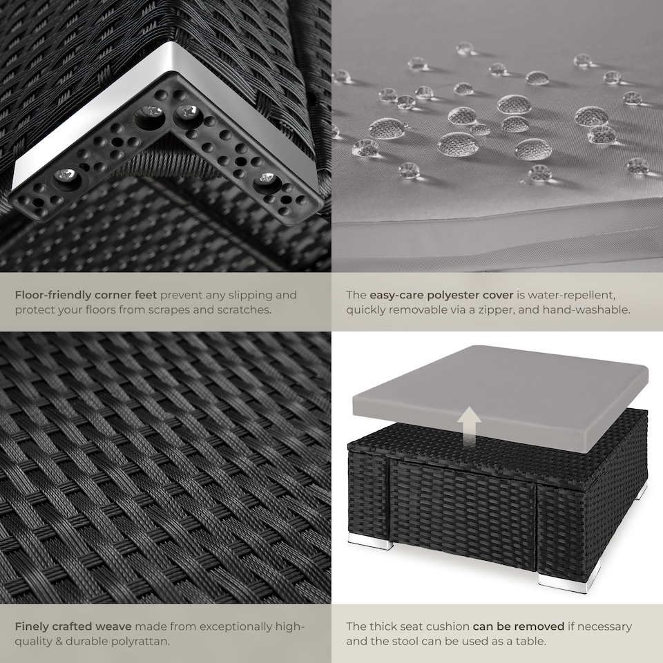 image 1 of Footstool Bitonto - durable, UV-resistant polyrattan chair, 53 x 53 x 26 cm | Black | black/grey | One Size | 1