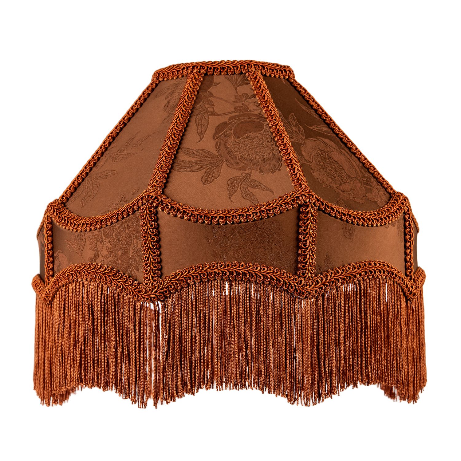 Brown Faux Silk Victorian Lampshade with Floral Decor and Long Tassels