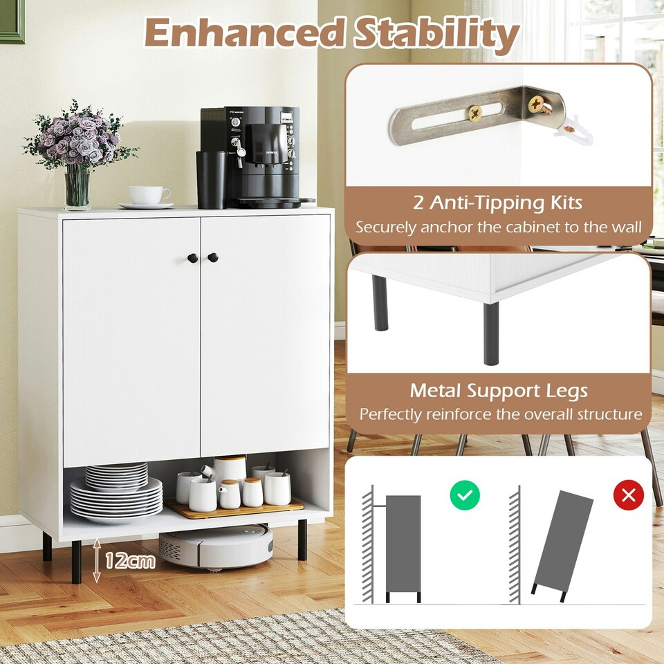 image 1 of COSTWAY Storage Cabinet 2 Door Buffet Sideboard White White