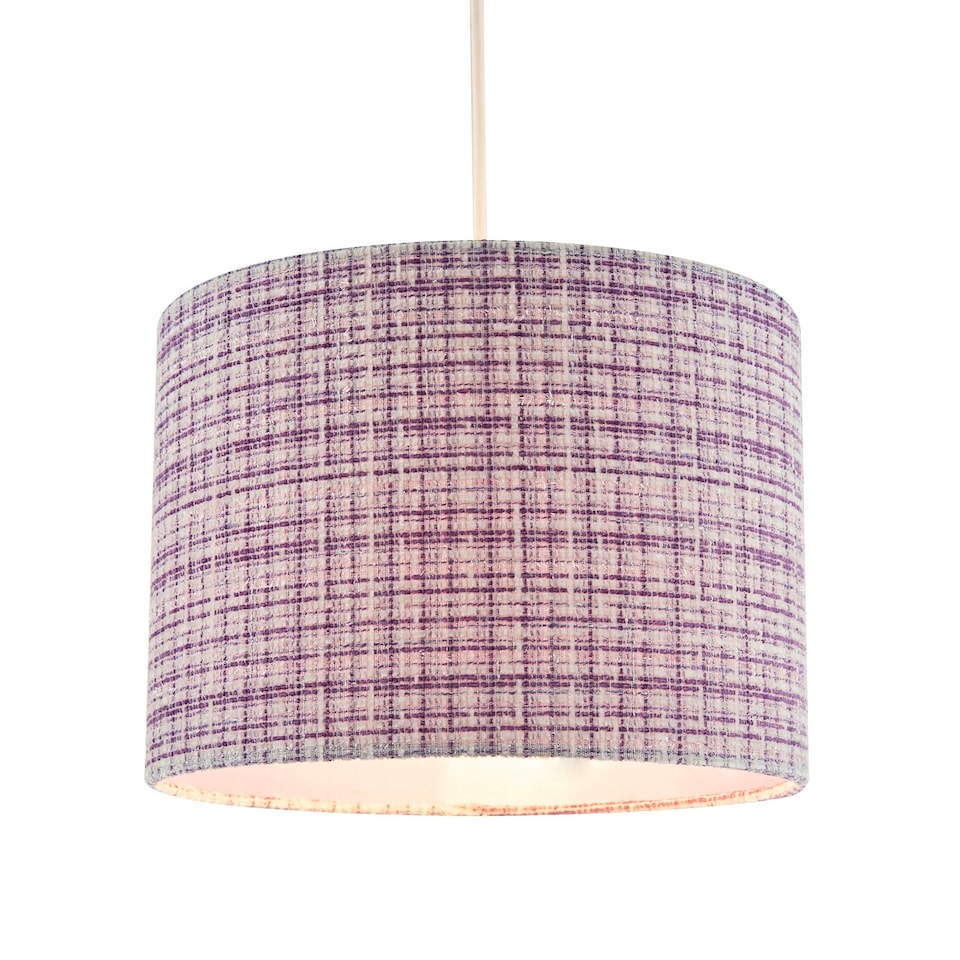 image 1 of Cross Hatch Design Textured Linen Fabric Lamp Shade in Lilac and White Purple