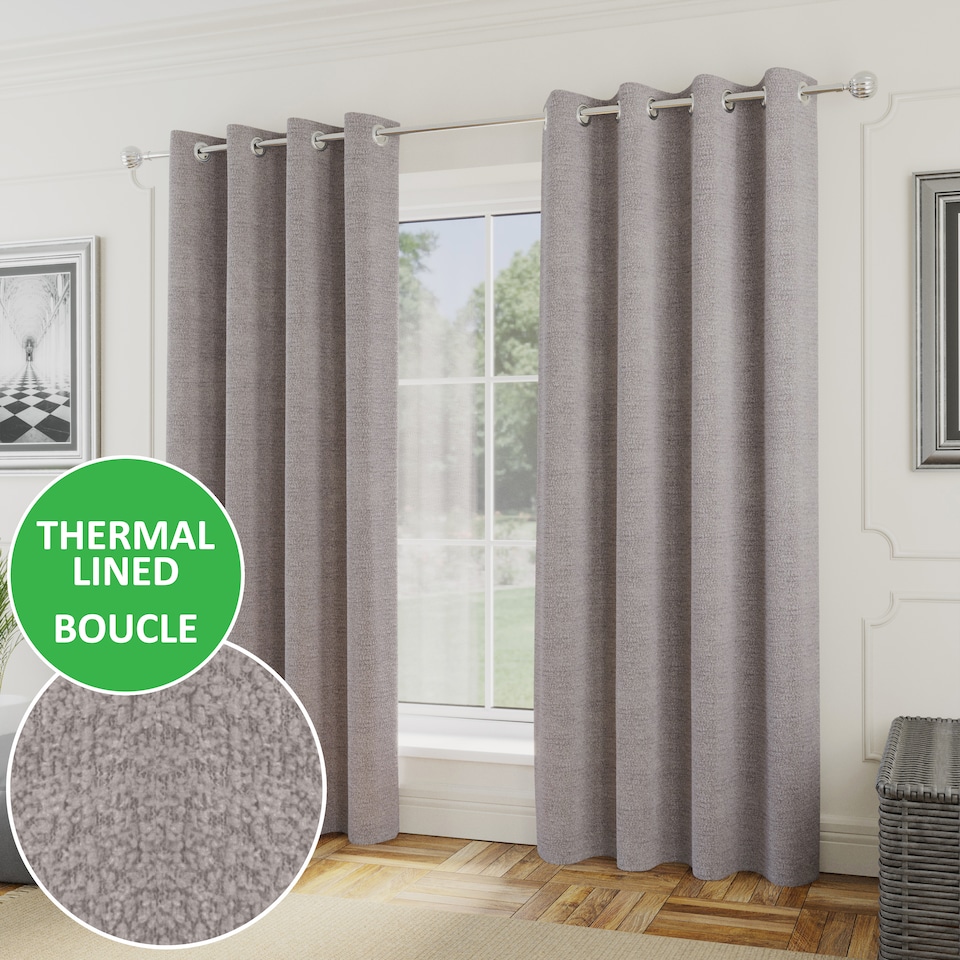 image 1 of Enhanced Living Royale Silver Room Darkening Boucle Readymade Curtains (PAIR) - 90 x 90 inch (229x229cm)