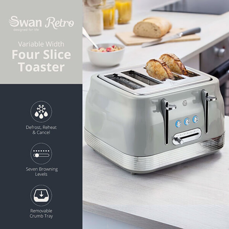 image 1 of Swan Retro Revive Grey 4 Slice Toaster