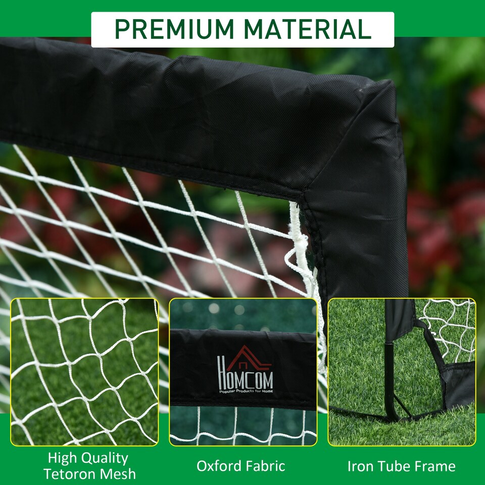 image 1 of HOMCOM Set of 2 Football Goal Net 6 x 3 ft Foldable Outdoor Sport Training Teens Adults Football with Carrying Bag Black