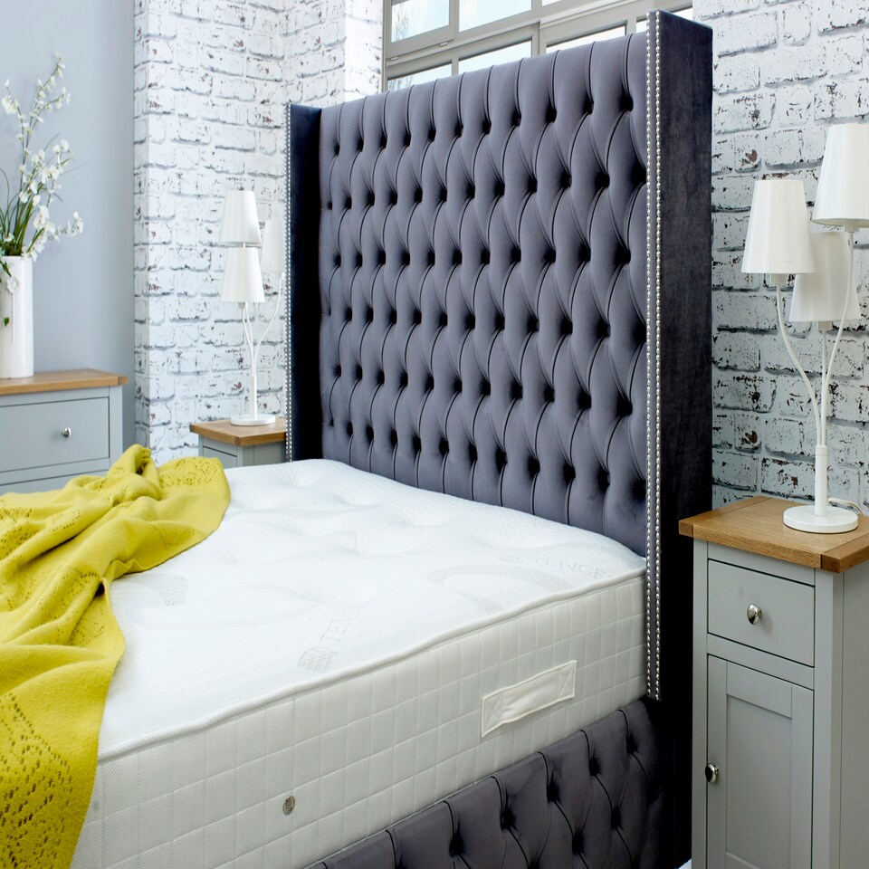 image 1 of Benito Plush King Bed Frame - Steel