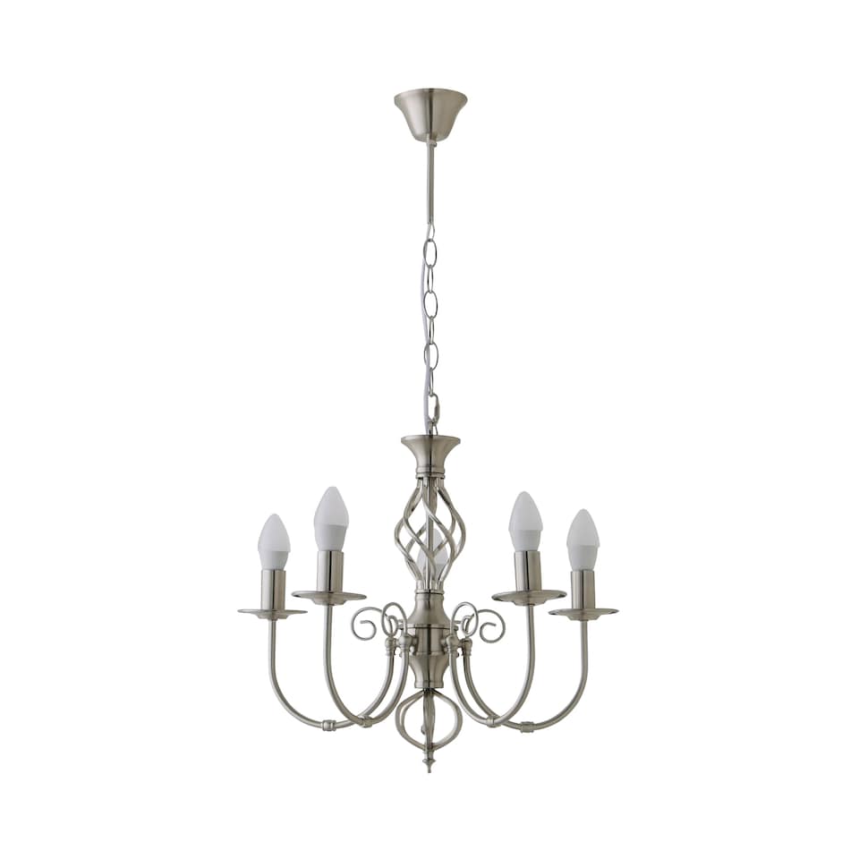 image 1 of ValueLights Memphis Brushed Chrome 5 Way Chandelier & Bulbs | Chrome