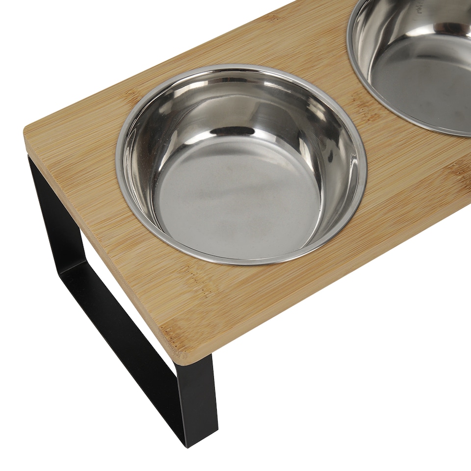 image 1 of Living and Home Elevated Dual-Bowl Pet Feeder with 10° Tilt – Stainless Steel Bowls | Black | Grey | 1