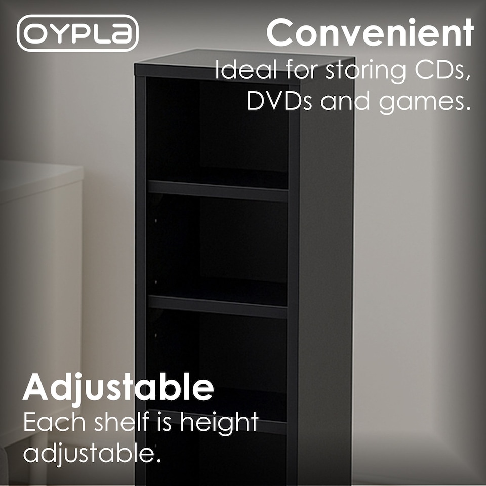 image 1 of 6 Tier Black Wooden CD DVD Game Book Shelf Storage Tower Rack - Fits 102 CDs