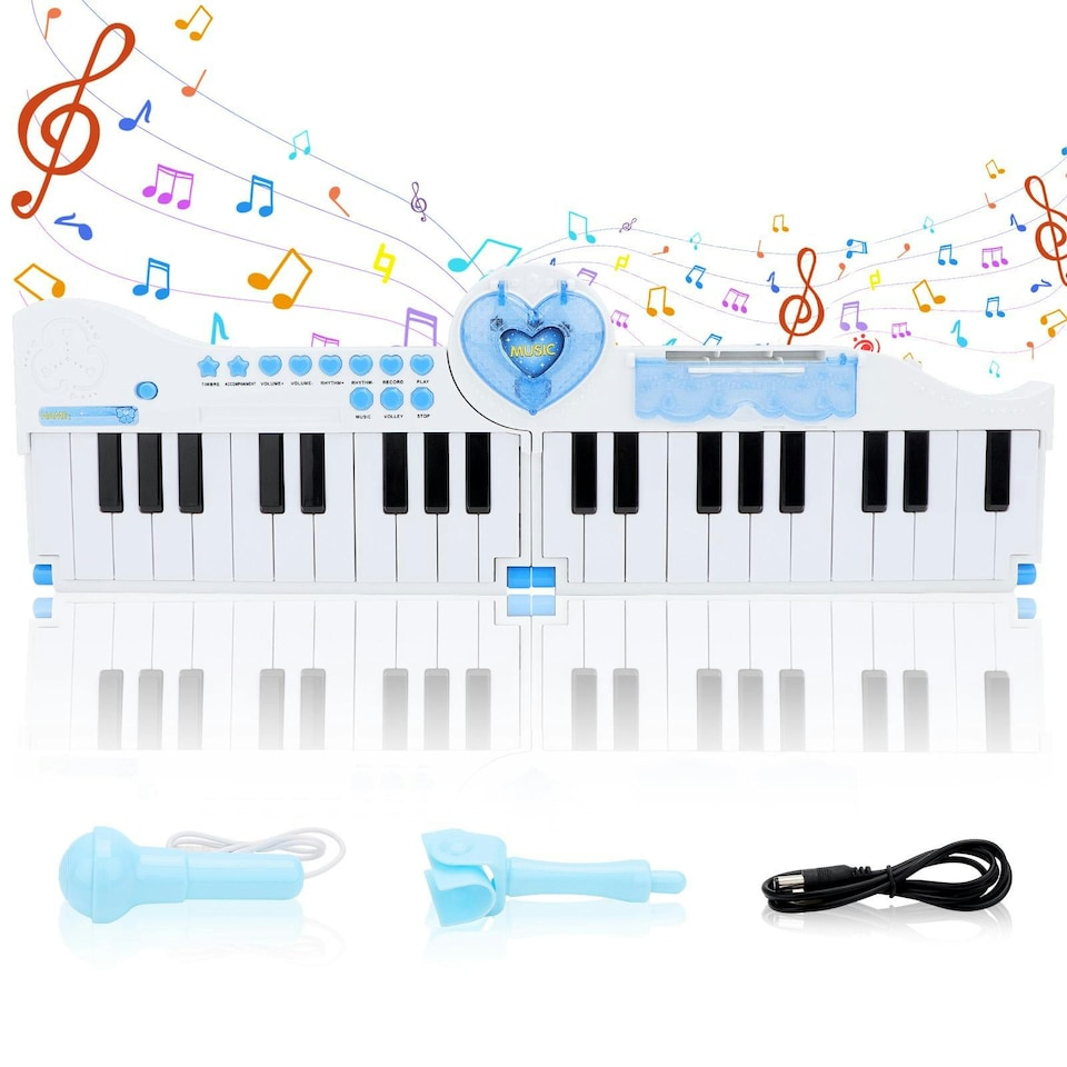 image 1 of 40-Key Folding Piano Keyboard Toy – Portable Electronic Music Toy with Lights & Sound (Blue)