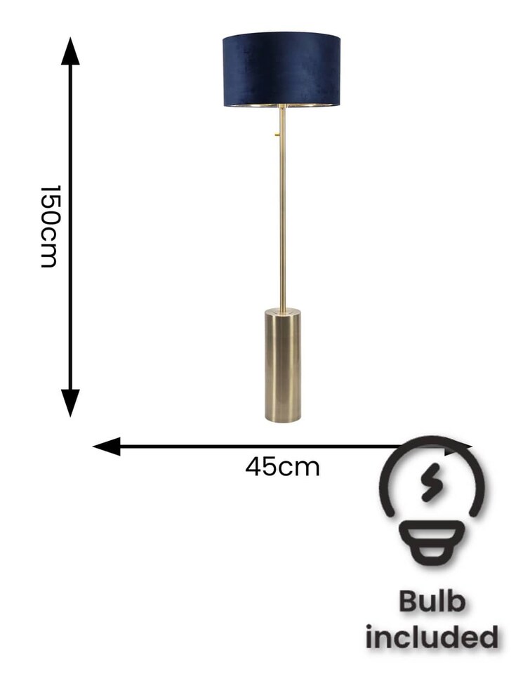 image 1 of ValueLights Lexy Gold Dimmable Floor Lamp Navy Blue Velvet Gold Shade & Bulb | Blue