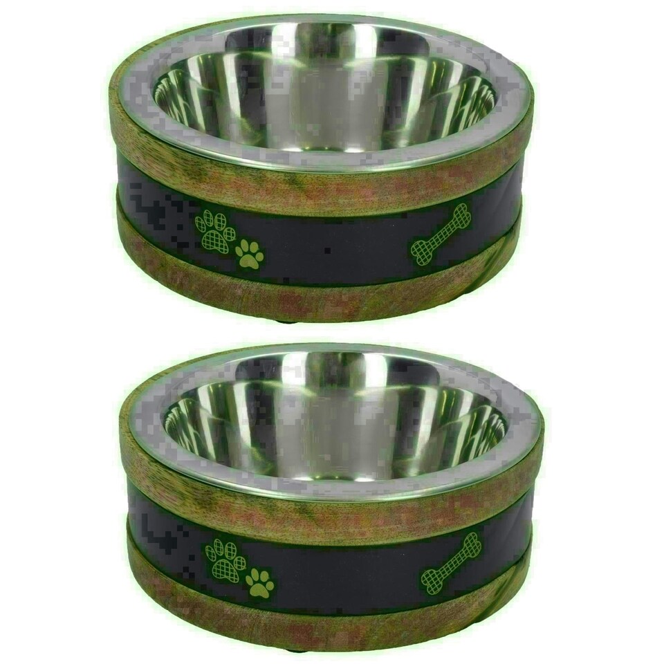 image 1 of 2 Medium Wooden Ring With Removal Metal Bowl Dog Puppy Food Water Dish Brown