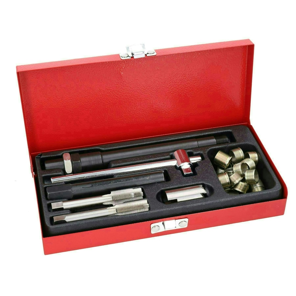 image 1 of Spark Plug Thread Repair Rethreading Rethreader Kit M14 x 1.25 Tap + 20 Inserts