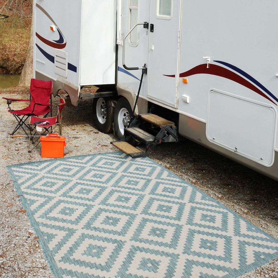 image 1 of The Rugs Outdoor Indoor Diamond Garden Patio Rug Weather Resistant Jet Washable | 100