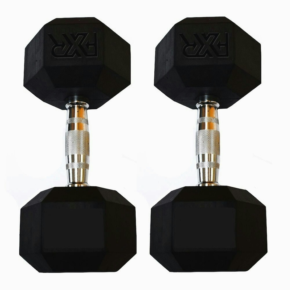 Hexagonal Rubber Dumbbells - 2 x 8kg