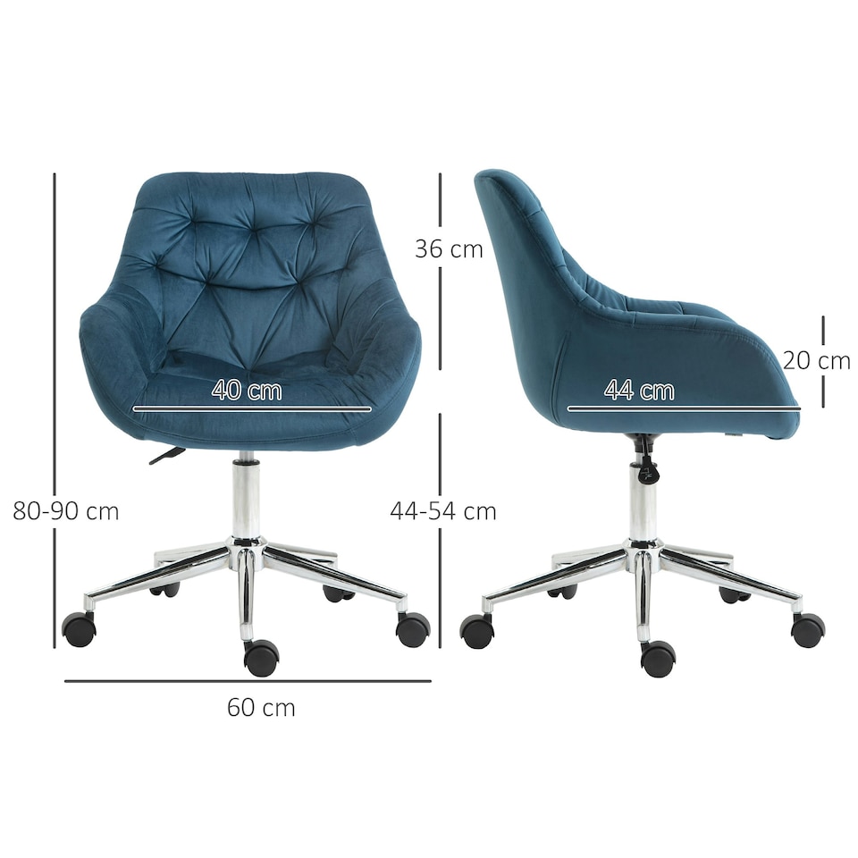 image 1 of Vinsetto Velvet Home Office Chair Desk Chair with Adjustable Height, Blue