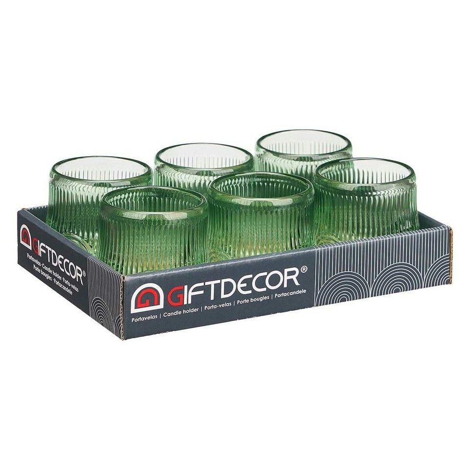image 1 of Candleholder Stripes Green Crystal 7,5 x 7,8 x 7,5 cm (12 Units) N/A