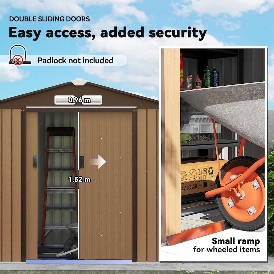 image 1 of Outsunny 7 x 4ft Garden Shed Storage w/ Foundation Kit, Vents, Light Brown