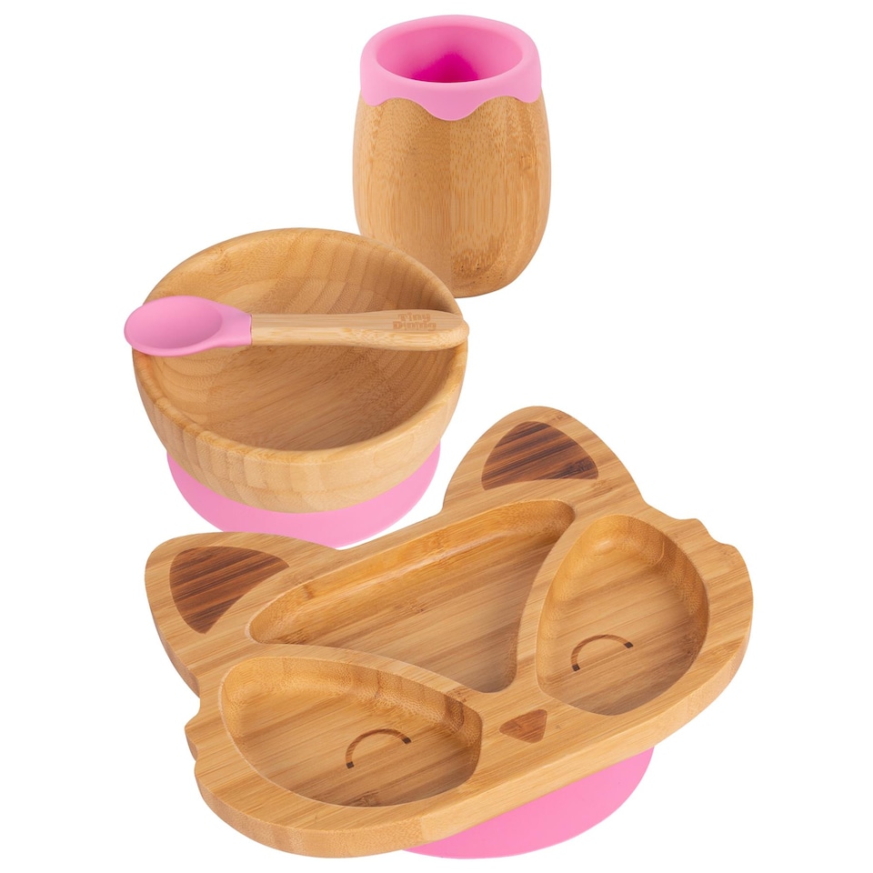 image 1 of Tiny Dining 4pc Fox Bamboo Suction Baby Feeding Set - Pink