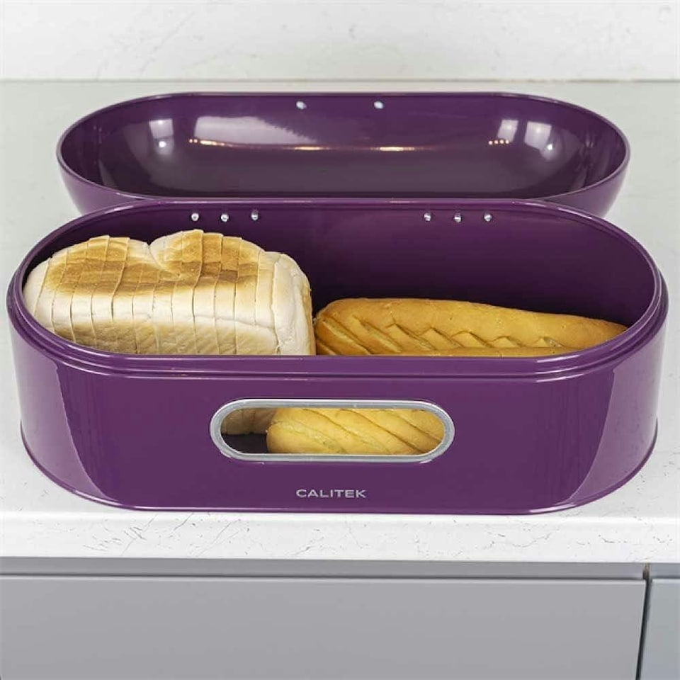 image 1 of CALITEK Retro Bread Bin Round Top Kitchen Counter Coated Carbon Steel Purple