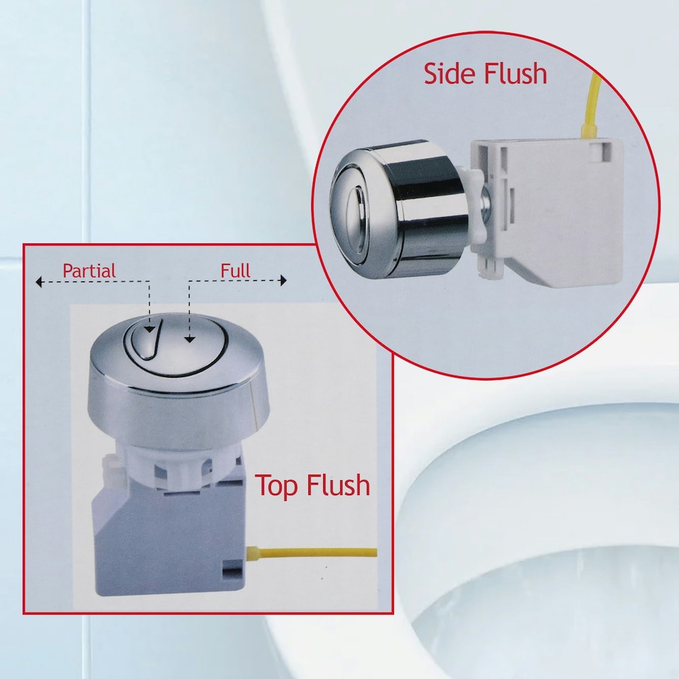 image 1 of SPARES2GO Adjustable Dual Flush Toilet Valve Concealed Cistern with Push Button (1.5" / 2" Outlet, 300mm Cable)