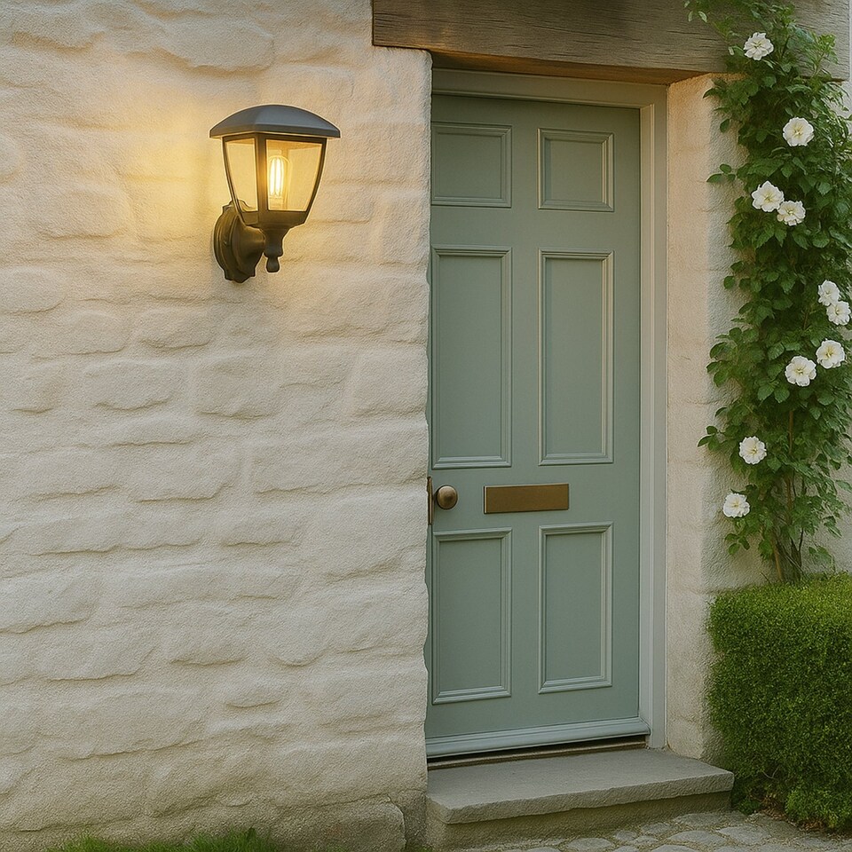 image 1 of CGC NOVA Large Black Outdoor Wall Lantern Light - PIR Motion Sensor, Clear Diffuser, IP44, Polycarbonate.