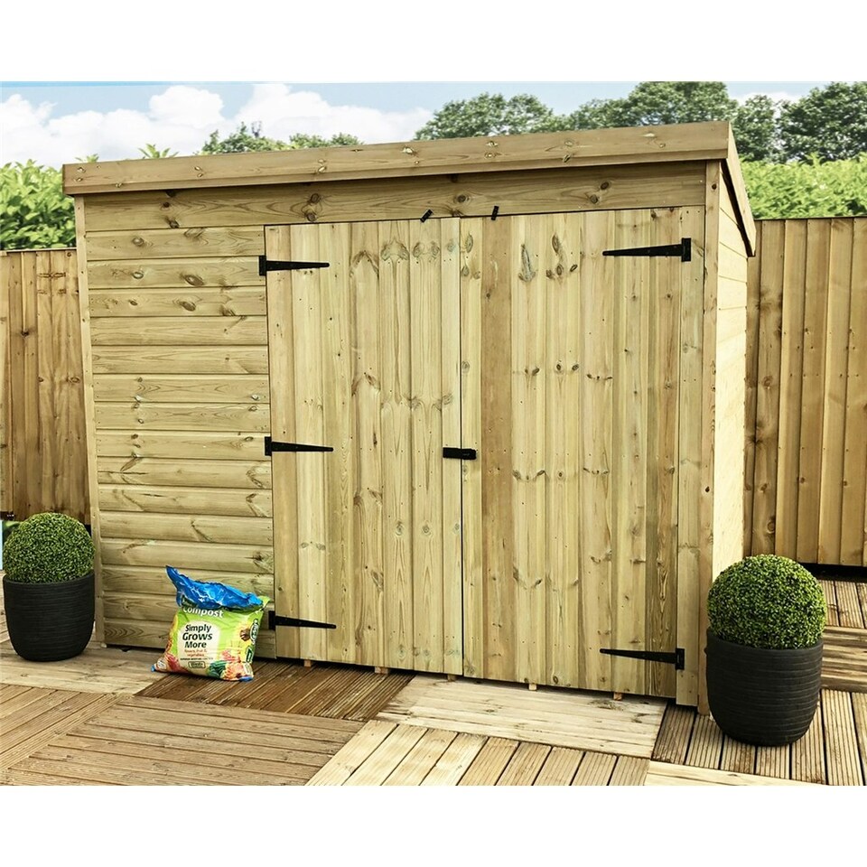 image 1 of 7 x 4 WINDOWLESS Garden Shed Pressure Treated T&G PENT Wooden Garden Shed + Double Doors (7' x 4' / 7ft x 4ft) (7x4)