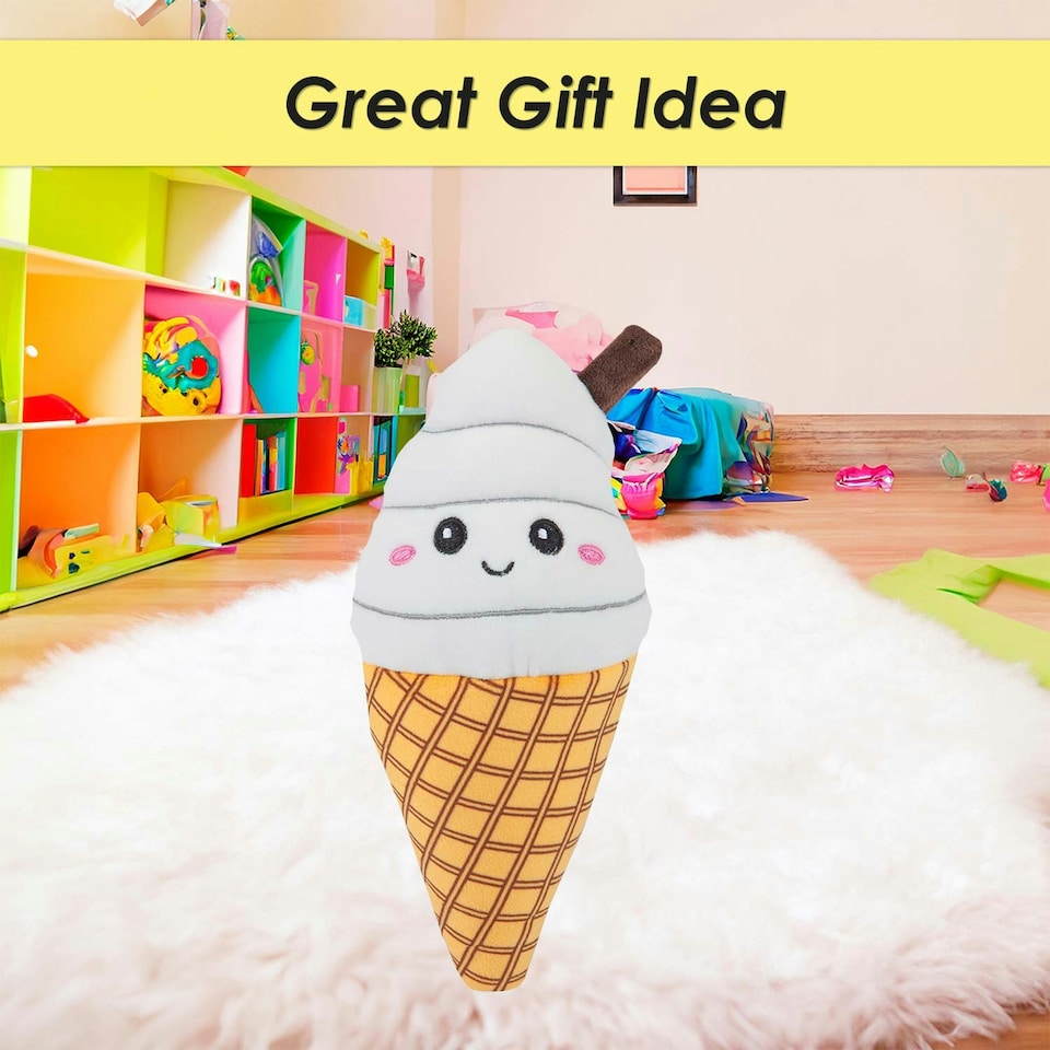 image 1 of Ice Cream Soft Toy Cute Plushie Huggable Cuddly Stuffed Toy 16cm White