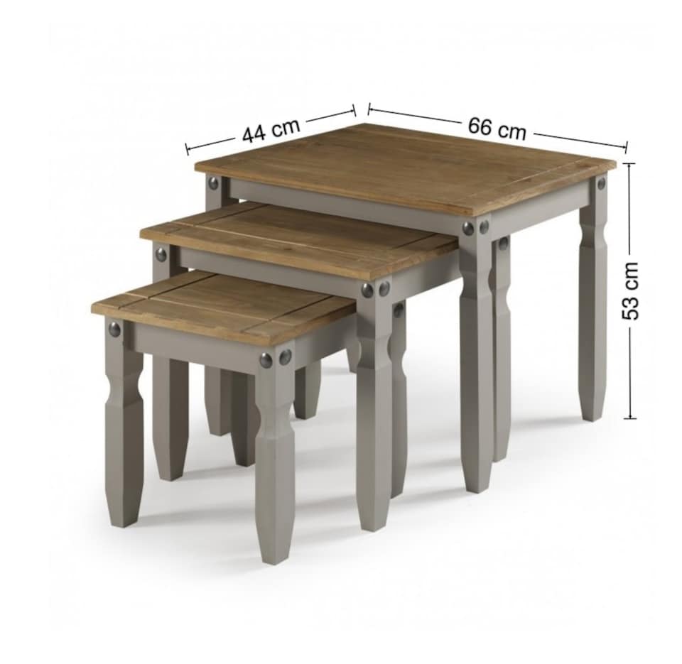 image 1 of Mercers Furniture Corona Grey Wax Nest of 3 Tables LARGE Side End Lamp Occasional Stands Solid Wood Pine Wooden with Mexican Styling