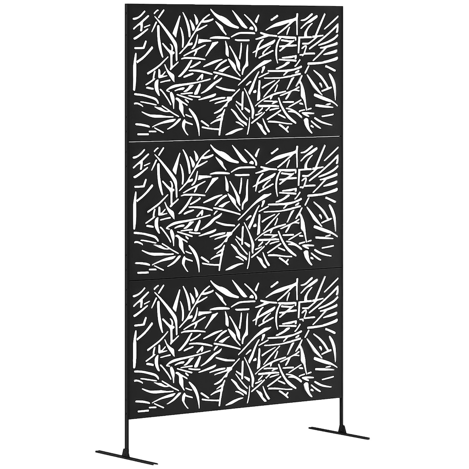 image 1 of Outsunny Decorative Outdoor Divider Privacy Panel with Stand, Bamboo Black