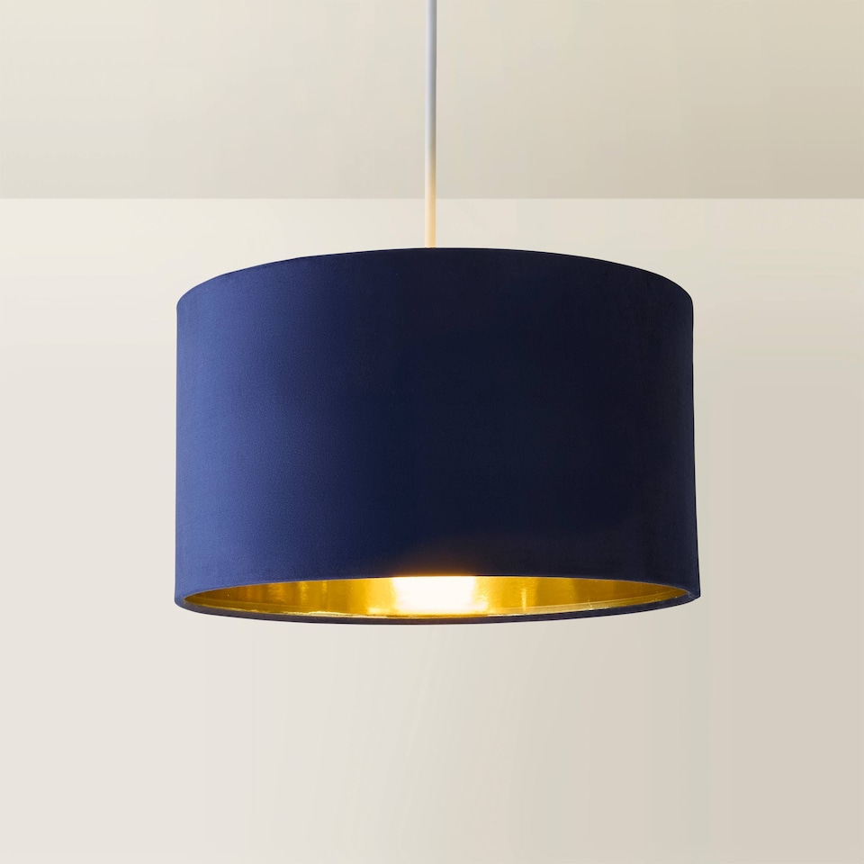 image 1 of ValueLights Reni Medium Navy Velvet Chrome Inner Lamp Shade | Blue