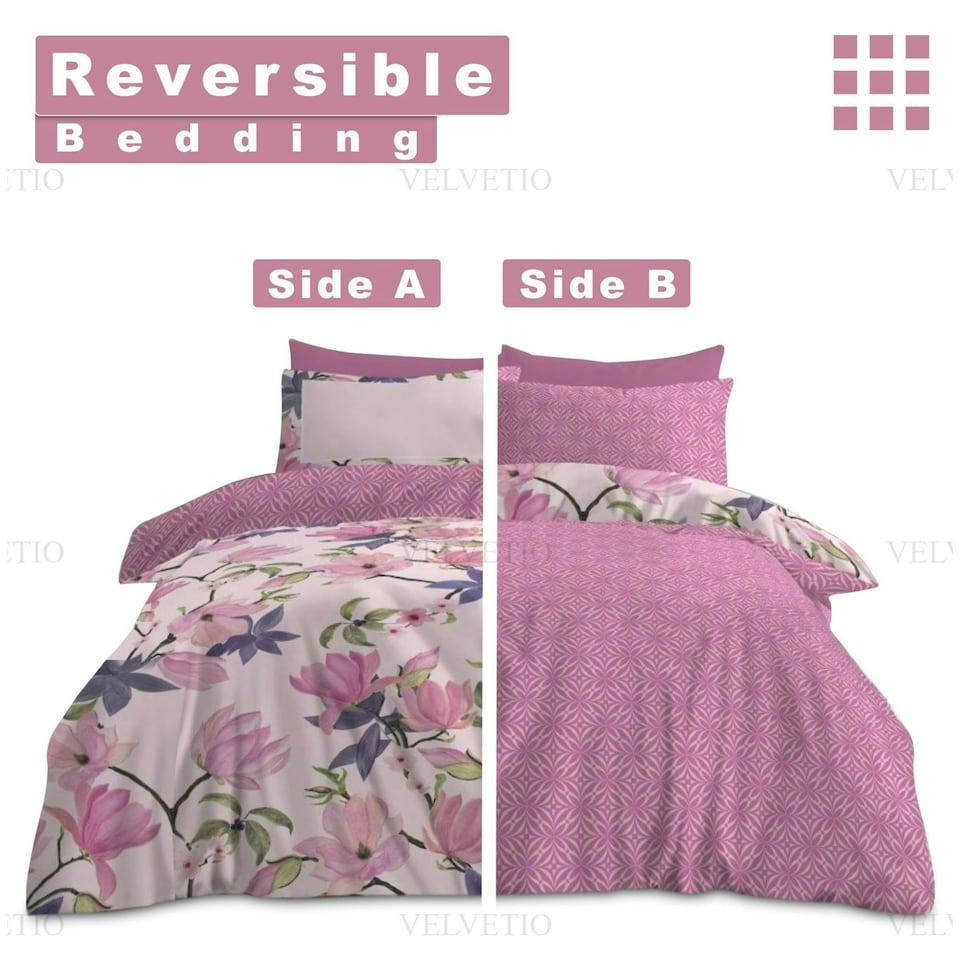 image 1 of VELVETIO Shannon Complete Duvet Cover Set with Fitted Sheet Soft Polycotton Bedding Sets Pink | Double