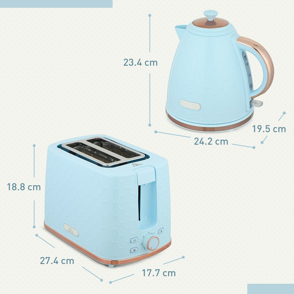 image 1 of HOMCOM Kettle and Toaster Set 1.7L Kettle & 2 Slice Toaster Set, Light Blue