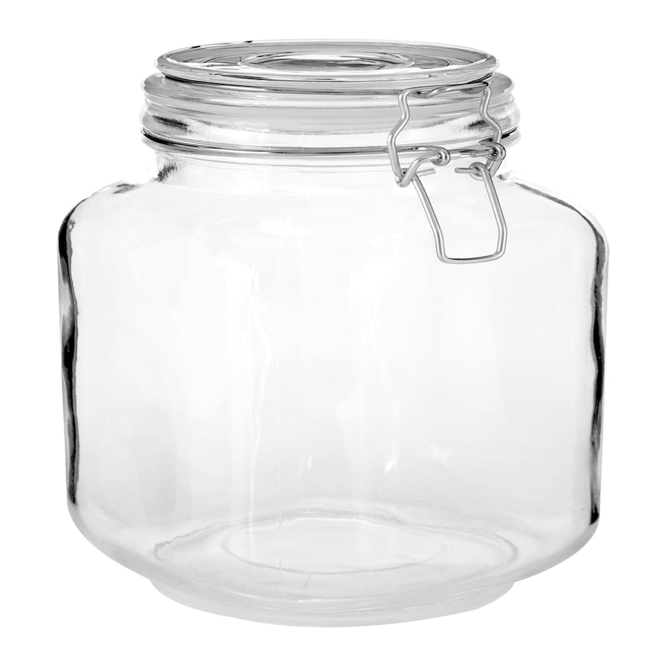 image 1 of Interiors by Premier Glass Storage Jar – 2000ml, Clear Glass with Airtight Clip-Top Lid, Perfect for Storing Tea, Coffee, Sugar