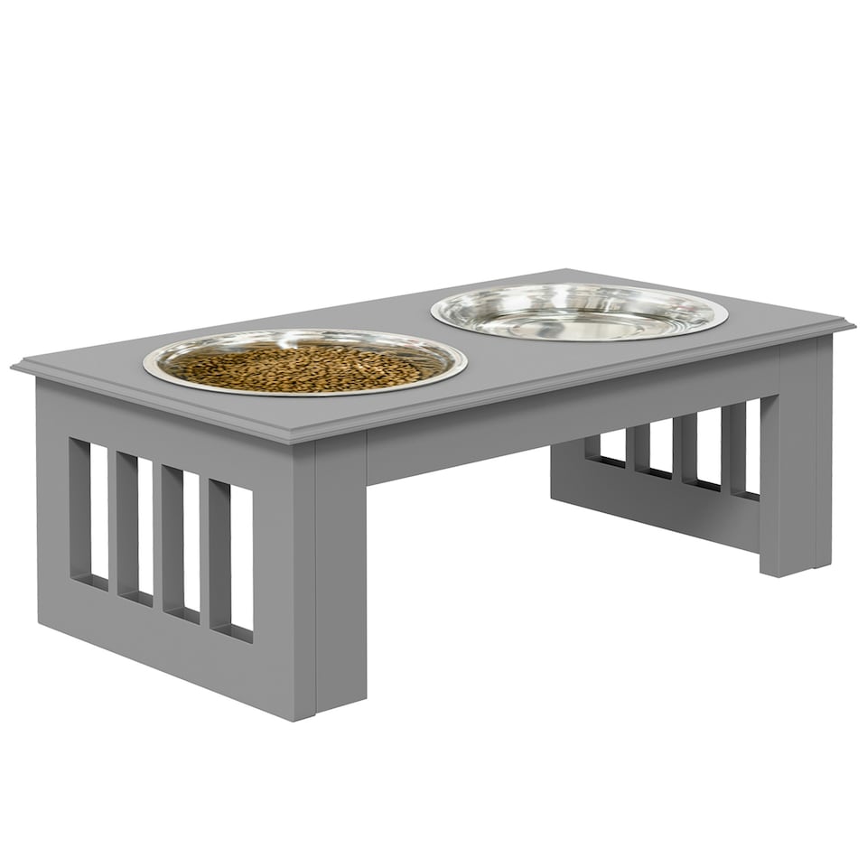 image 1 of PawHut Raised Dog Bowls Pet Feeder Raised Elevated Stainless Steel Food Grey