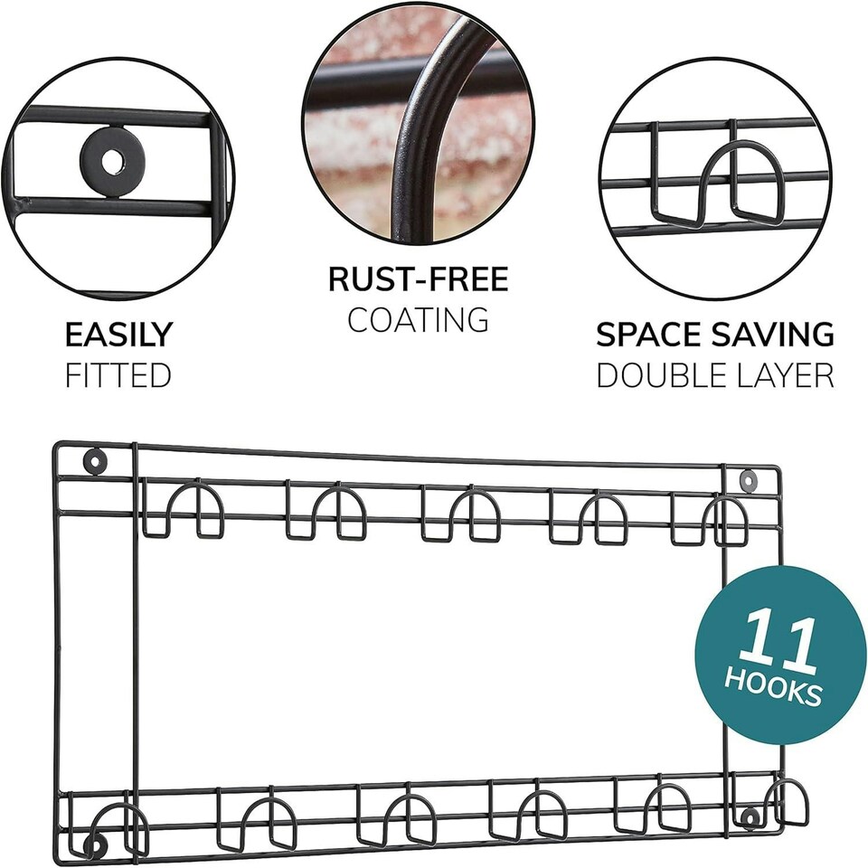 image 1 of 11 Space Tool Rack Hook Wall Mounted Hanger Two Tier Shed Garage Storage Black