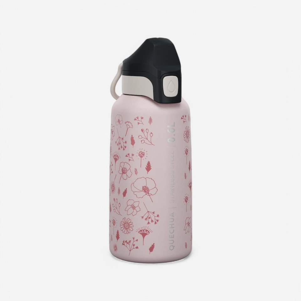 image 1 of Decathlon 0.6 L kids’ stainless steel water flask 500 with instant stopper for hiking