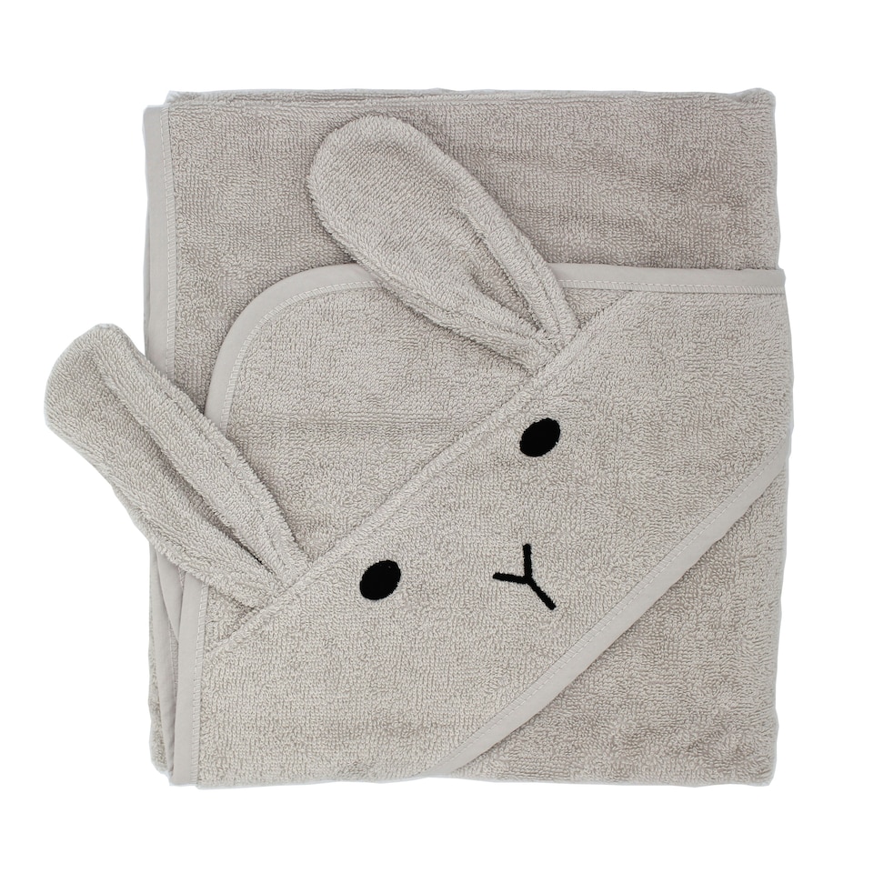 image 1 of 100% Organic Cotton Hooded Baby Bath Towel - Rabbit Grey