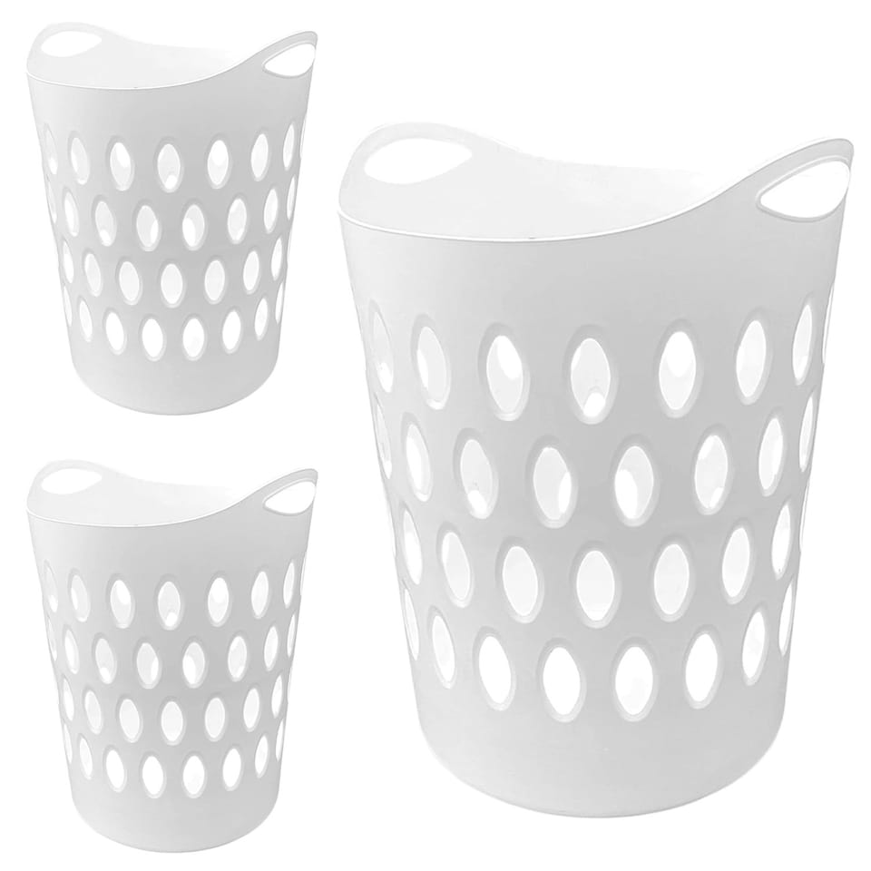 image 1 of 1 x White Large Tall Lightweight Plastic Washing Clothing Laundry Utility Basket With Handles White