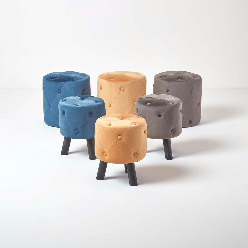 image 1 of Homescapes Windsor Velvet Footstool, Navy