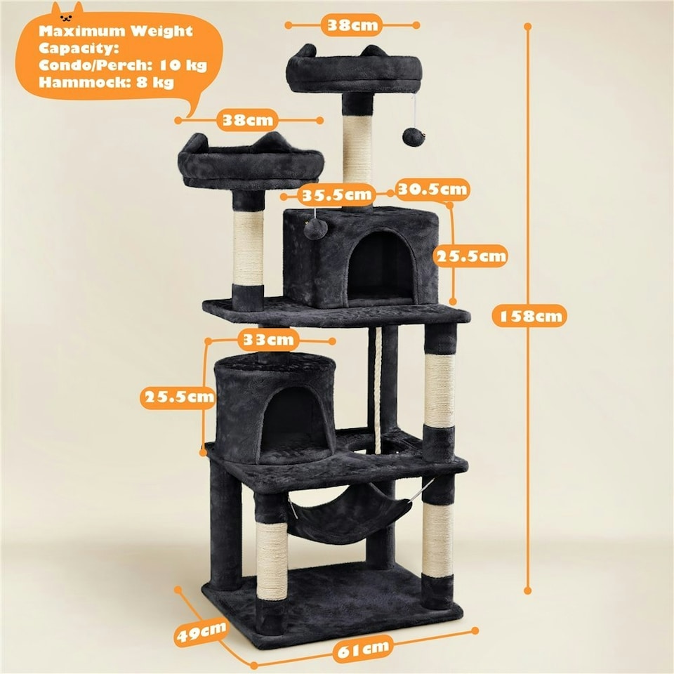 image 1 of Yaheetech 158 cm Multi Level Cat Tree with Condos Black