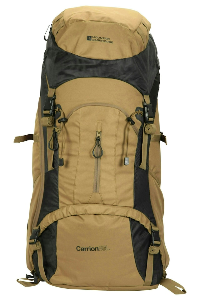 image 1 of Mountain Warehouse Large 80L Backpack Camping Hiking Travelling Rucksack Bag | Green | Khaki