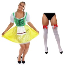Green & Yellow Bavarian Dress with Bow Stockings | Green | S