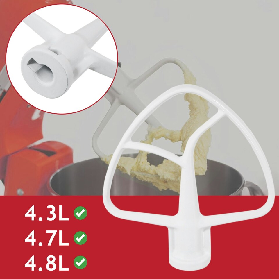 image 1 of SPARES2GO Flat Edge Beater 5K5THCB K45B Type for KitchenAid 4.3 4.7 4.8 L Tilt Head Stand Mixer KSM100 KSM103 KSM110