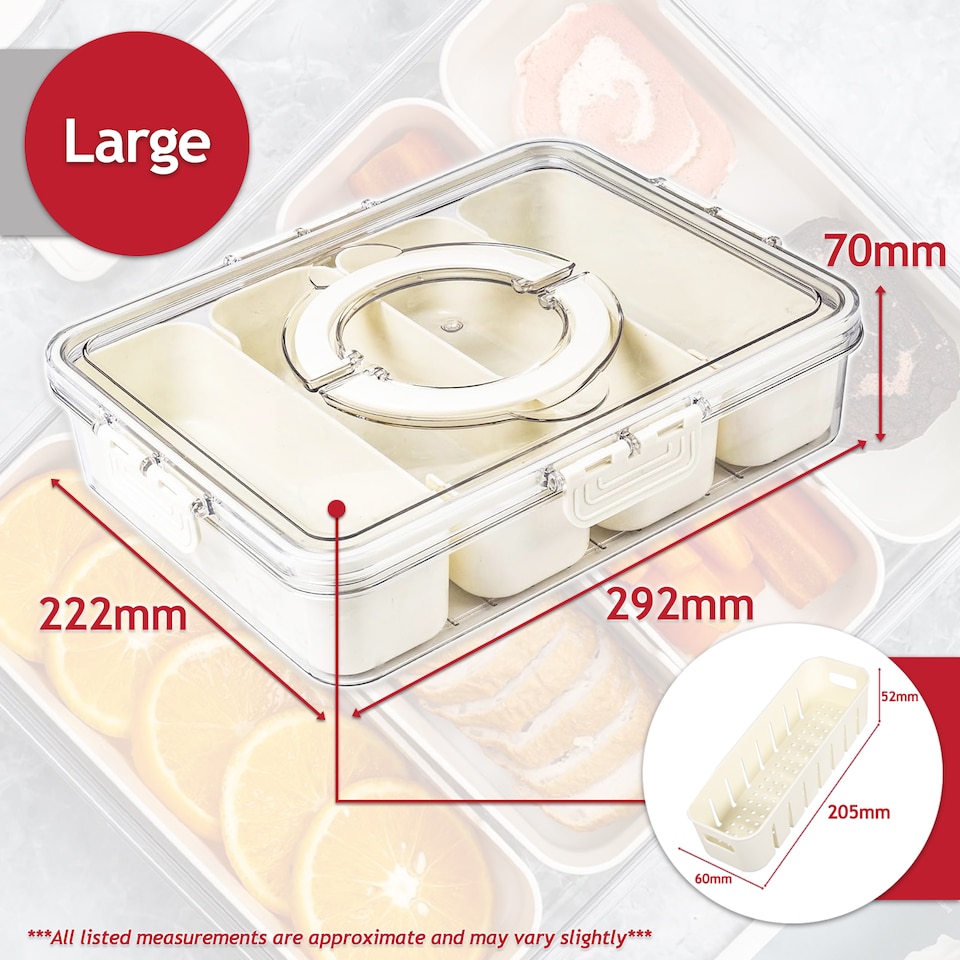 image 1 of SPARES2GO Food Storage Container with Securing Clips Lid and 4 Removable Divider Compartments (Large)