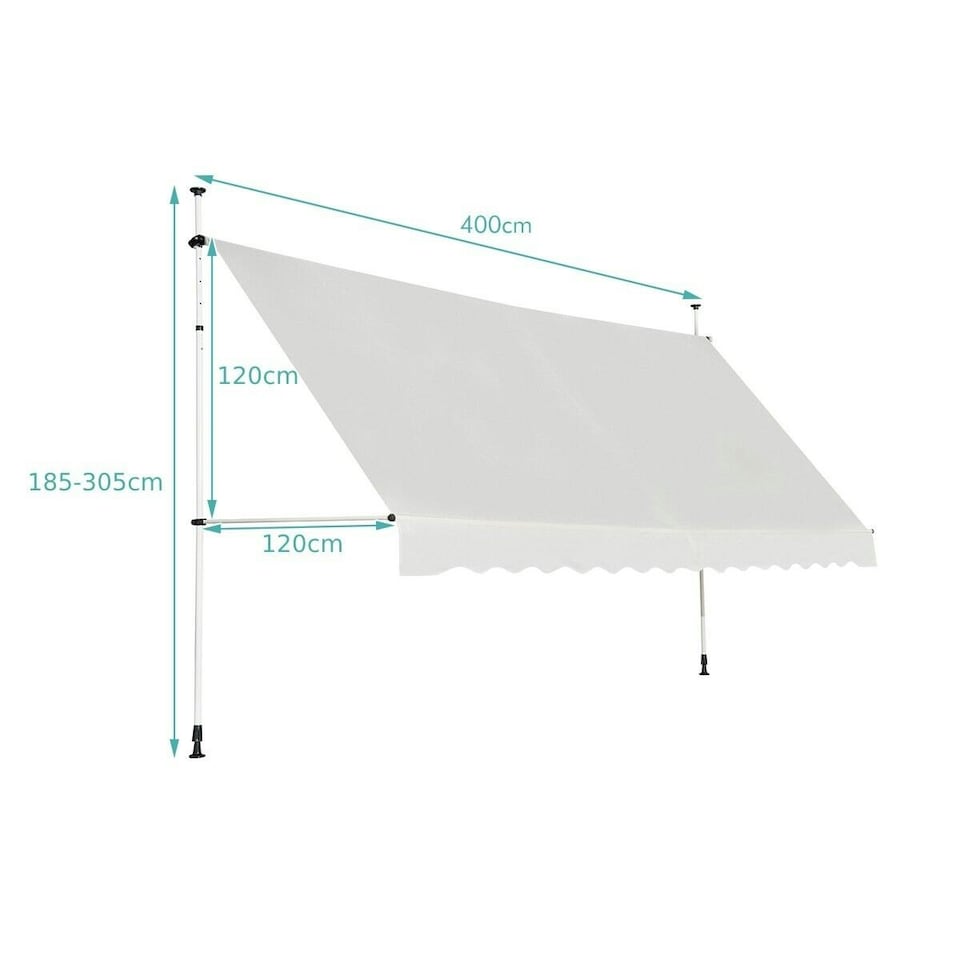 image 1 of COSTWAY 4M Telescopic Canopy Retractable Sun Shelter Beige White