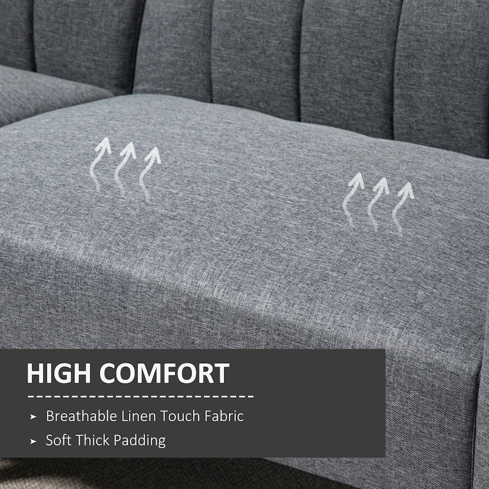 image 1 of HOMCOM 3 Seater Linen Sofa Bed with Adjustable Backrest for Living Room