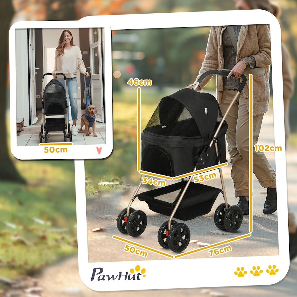 image 1 of PawHut 3-in-1 Pet stroller with Detachable Carrier for Mini Dogs, Black
